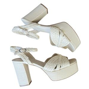 Marc Fisher Janie Raffia Ankle Strap Platform Sandals Size 9M
